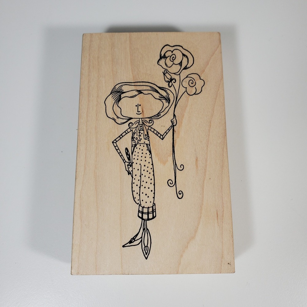 Rose Garden Lady Janet Klein Rubber Stamp Stampotique Flowers Polka Dot 3" x 5"